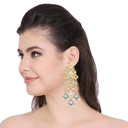 Exquisite Kundan Chandelier Earrings with Multi - Colored Stones - Auraa Trends - Chandelier Earrings - earrings for girls