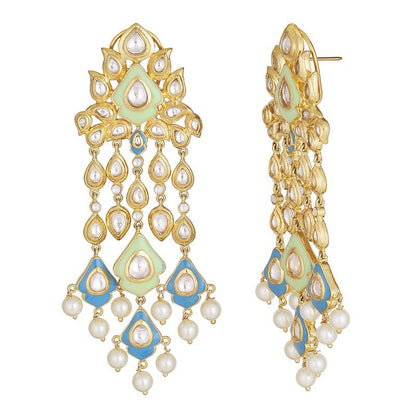 Exquisite Kundan Chandelier Earrings with Multi - Colored Stones - Auraa Trends - Chandelier Earrings Auraa Trends - earrings