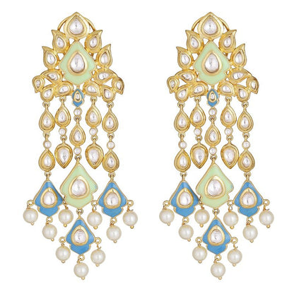 Exquisite Kundan Chandelier Earrings with Multi - Colored Stones - Auraa Trends - Chandelier Earrings - earrings for women