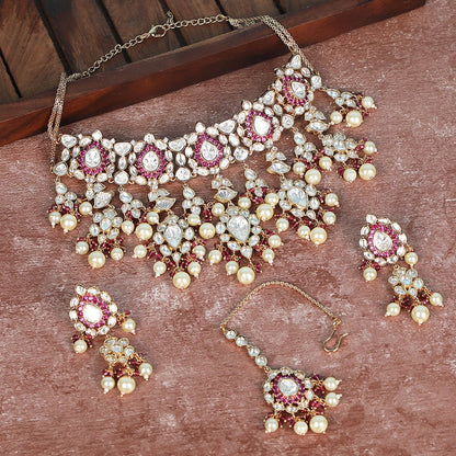 Exquisite Kundan & Pearl Bridal Jewelry Set - Auraa Trends - Necklace Set - Buy Exquisite Kundan & Pearl Bridal Jewelry Set