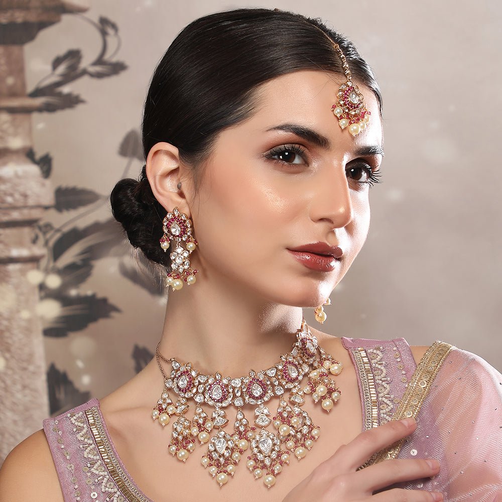 Exquisite Kundan & Pearl Bridal Jewelry Set - Auraa Trends - Necklace Set - Buy Kundan & Pearl Bridal Jewelry Set