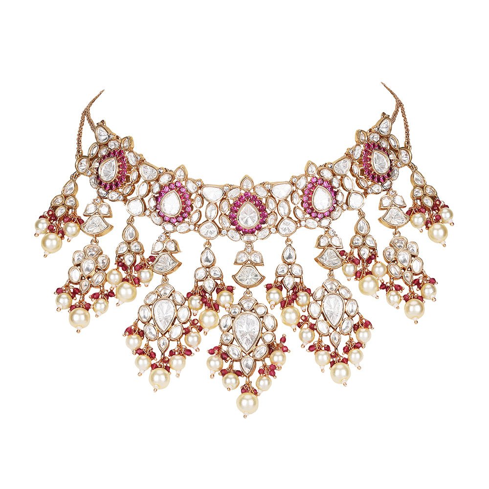 Exquisite Kundan & Pearl Bridal Jewelry Set - Auraa Trends - Necklace Set - # - Auraa Trends - Buy Pearl Bridal Jewelry Set