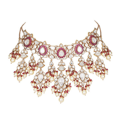 Exquisite Kundan & Pearl Bridal Jewelry Set - Auraa Trends - Necklace Set - # - Auraa Trends - Buy Pearl Bridal Jewelry Set