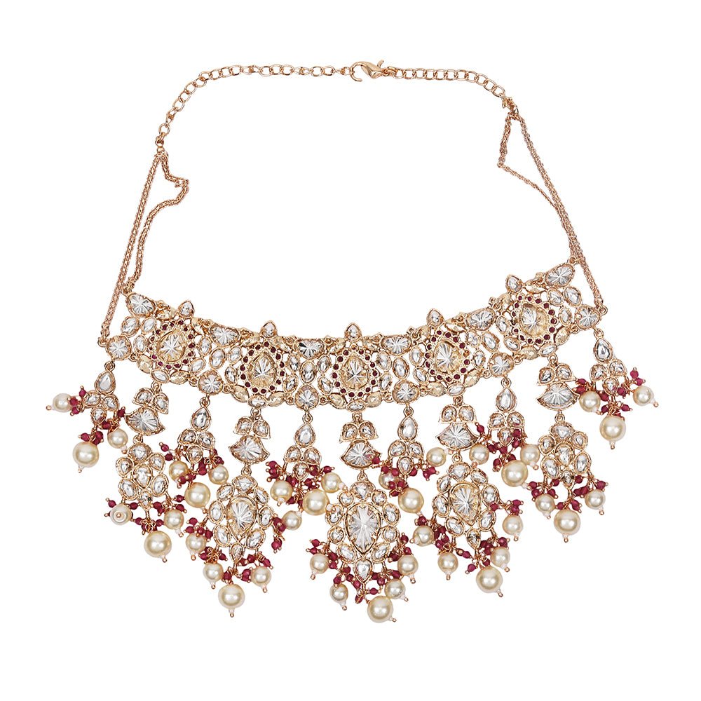Exquisite Kundan & Pearl Bridal Jewelry Set - Auraa Trends - Necklace Set - Exquisite Kundan & Pearl Bridal Jewelry Set