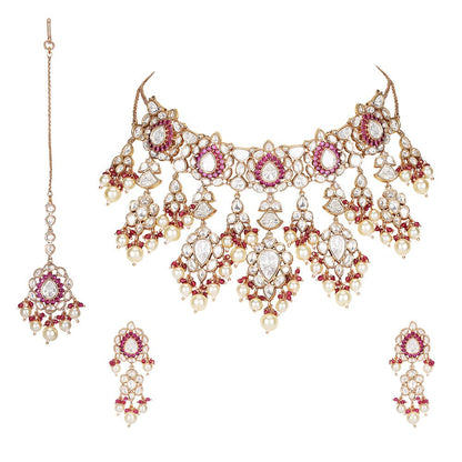 Exquisite Kundan & Pearl Bridal Jewelry Set - Auraa Trends - Necklace Set - Exquisite Kundan & Pearl Bridal Jewelry Set