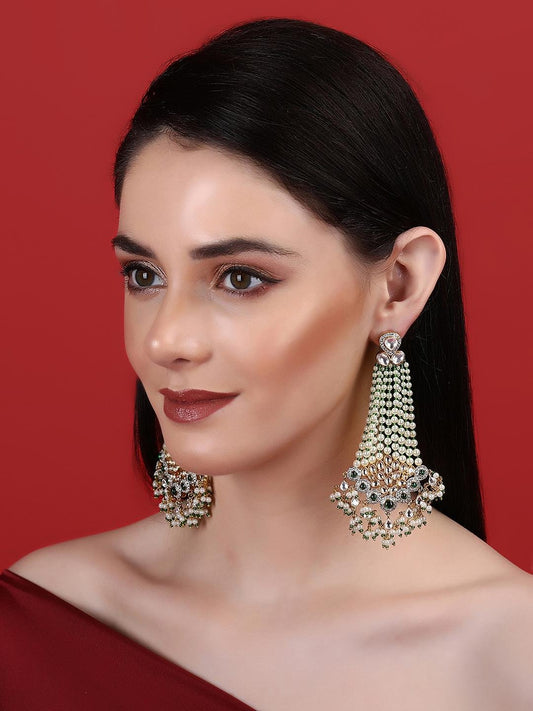 Exquisite Moissanite Chandelier Earrings with Kundan Detailing - Auraa Trends - Chandelier Earrings - chandelier earrings