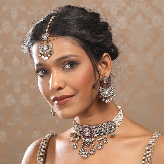 Exquisite Moissanite Choker Necklace Set - Auraa Trends - Choker - Gold Finish Kundan Polki Necklace Set Online