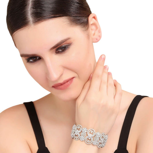 Exquisite Moissanite Floral Bracelet in Sterling Silver - Auraa Trends - Bracelet - Exquisite Moissanite Floral Bracelet