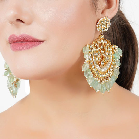 Exquisite Moissanite Kundan Chandbaali Earring Set for Women - Auraa Trends - Chandbali - 22k gold chandbali earrings