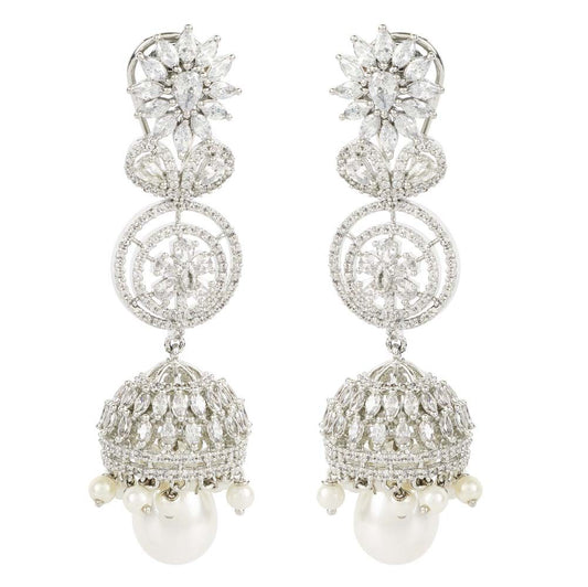 Exquisite Silver - Plated Jhumka Earrings with Pearl Drops - Auraa Trends - Jhumkas - # - Auraa Trends - Buy Silver - Plated Jhumka Earrings with Pearl Drops