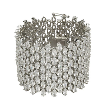 Exquisite Wide Moissanite Cuff Bracelet in Silver Finish - Auraa Trends - Bracelet - Exquisite Wide Moissanite Cuff Bracelet