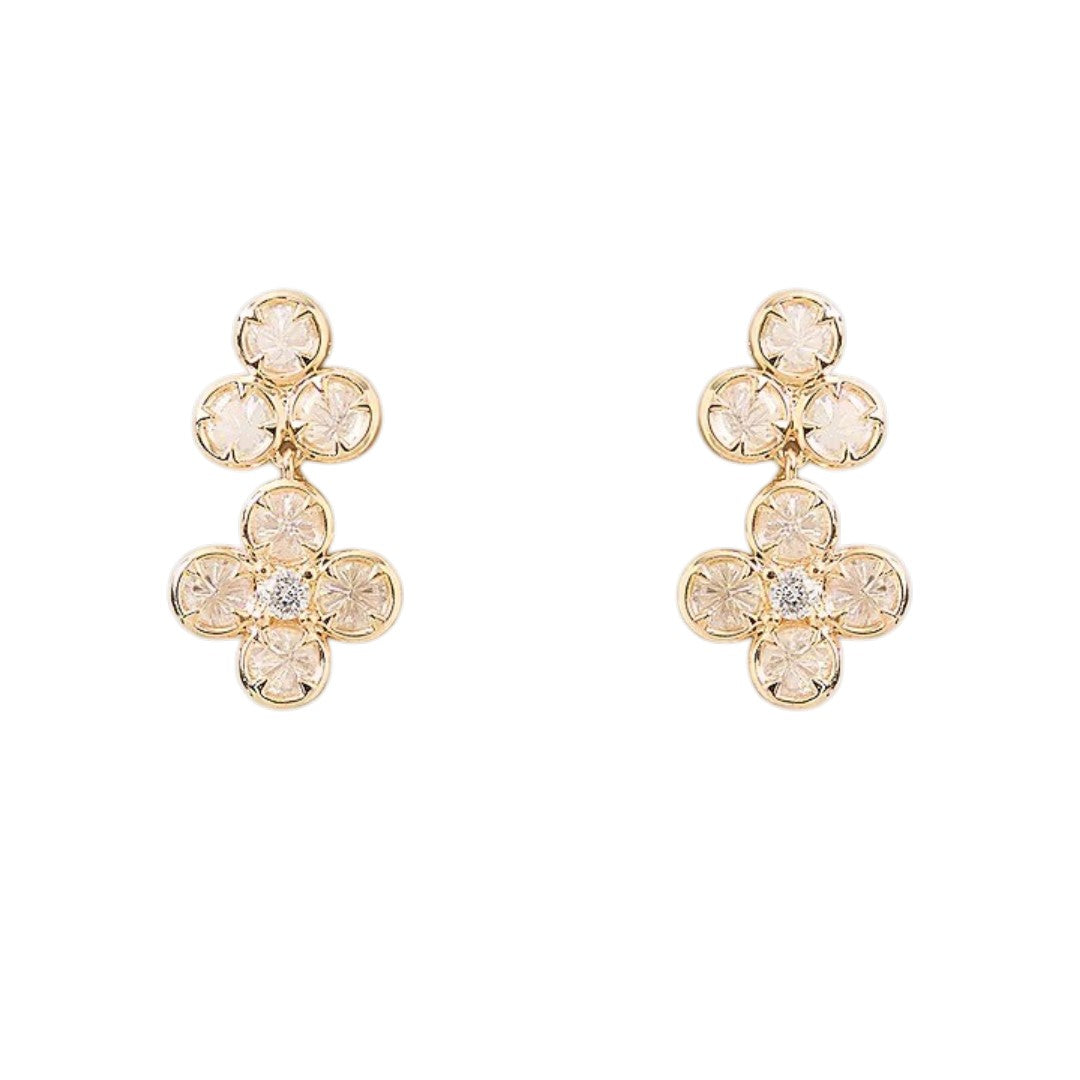 Gold-tone American Diamond necklace set with floral drop earrings