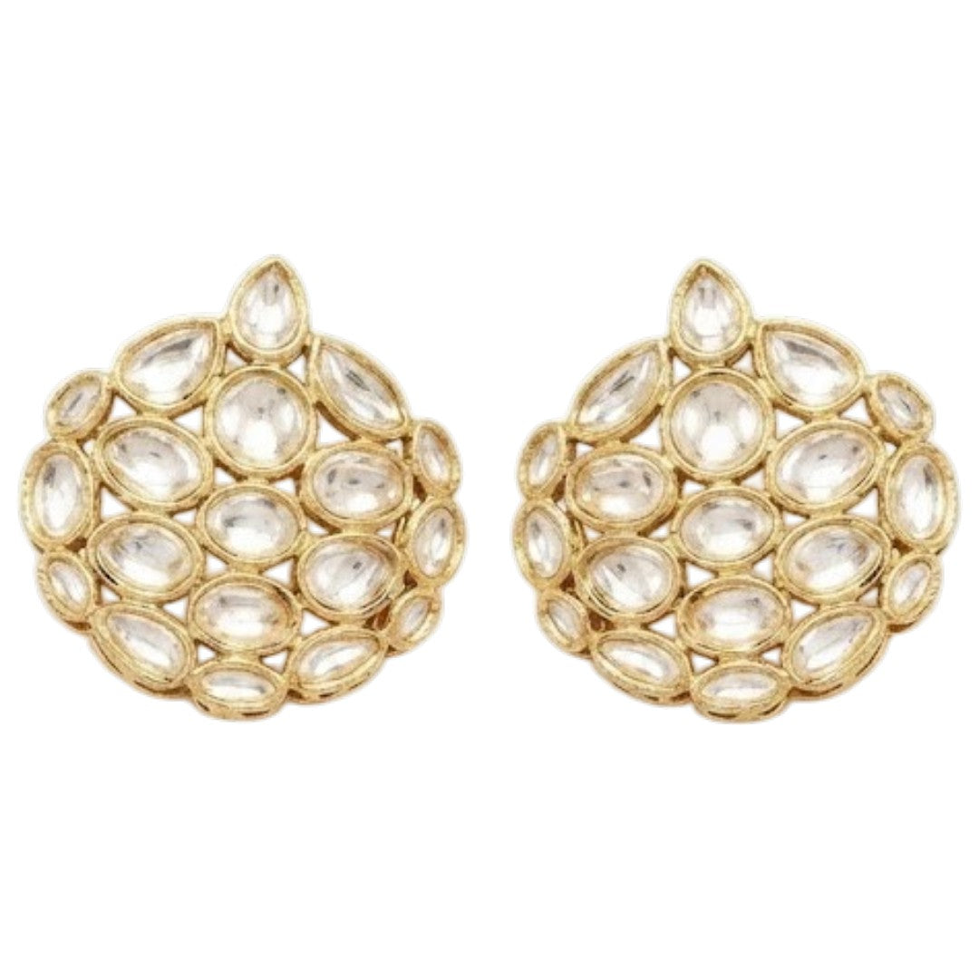 Kundan Studded Statement Bib Necklace Set with Stud Earrings
