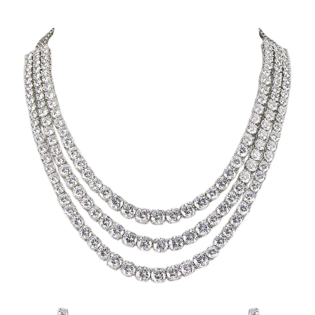 Rhodium-Plated Three-Layer Moissanite Necklace Set