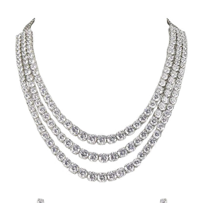 Rhodium-Plated Three-Layer Moissanite Necklace Set