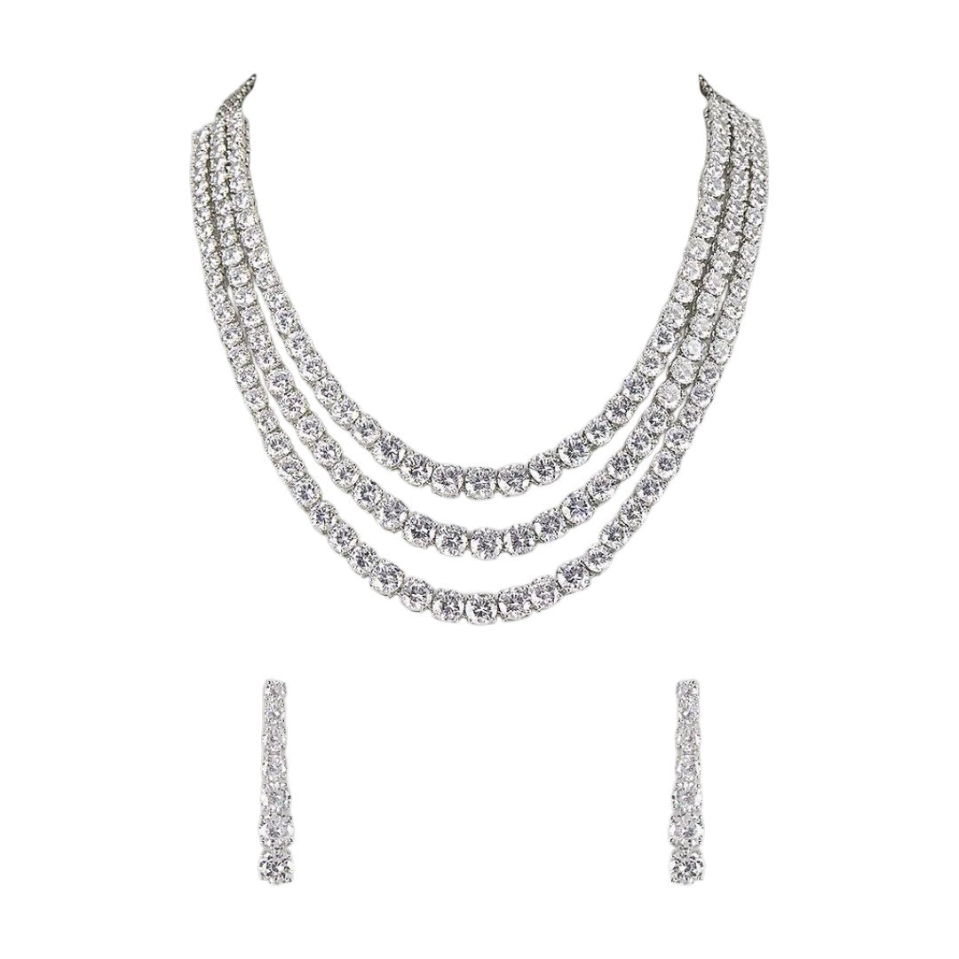 Rhodium-Plated Three-Layer Moissanite Necklace Set