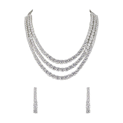 Rhodium-Plated Three-Layer Moissanite Necklace Set