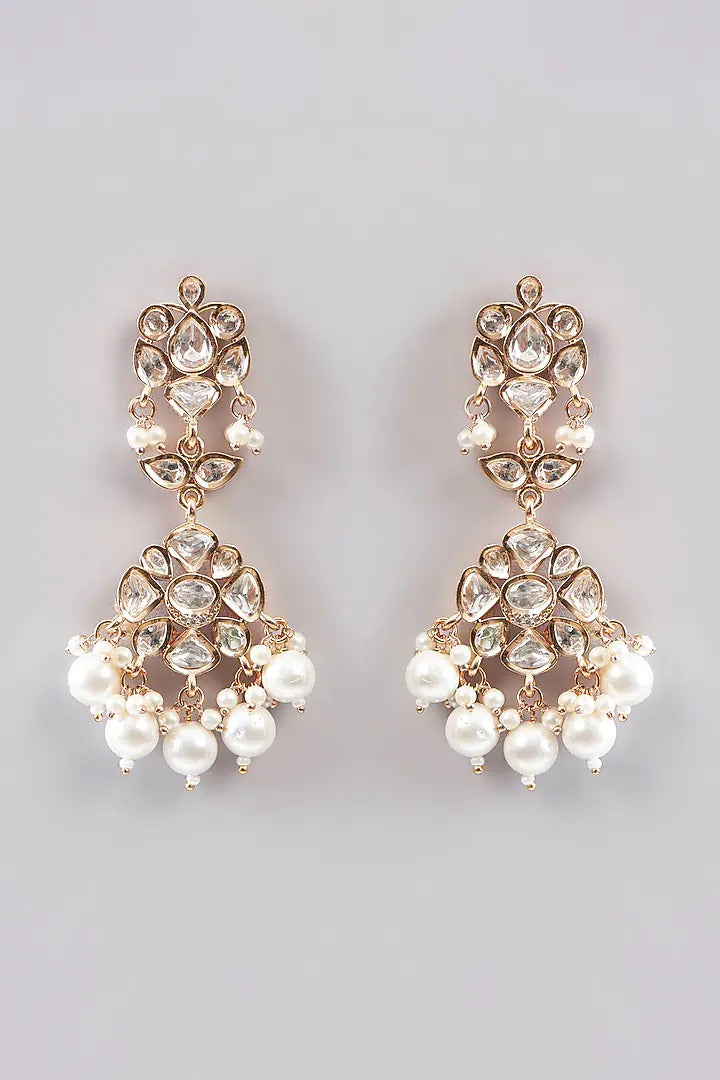 Rose Gold Polki Kundan Choker Necklace Set with Pearl Drops