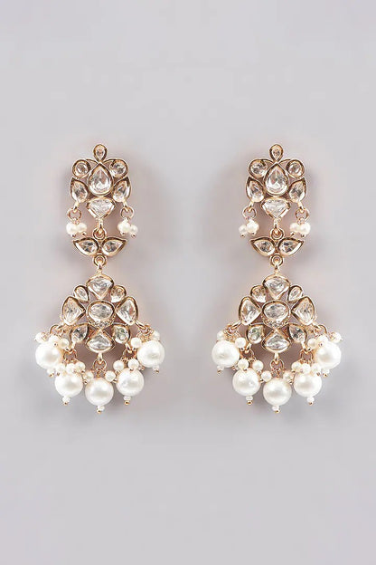 Rose Gold Polki Kundan Choker Necklace Set with Pearl Drops