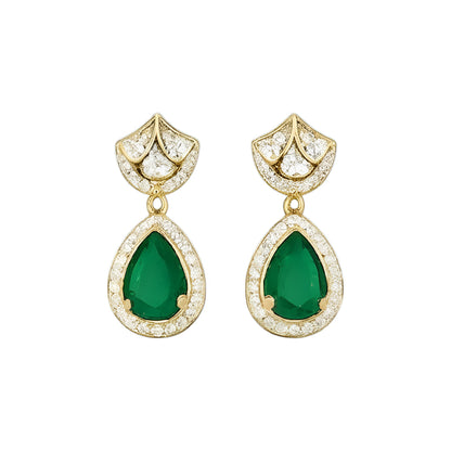 Gold-Plated Emerald Green Teardrop Crystal Pendant Necklace Set with Matching Earrings for Women