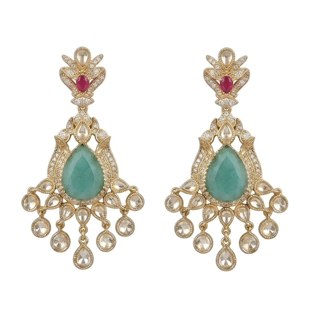 Royal Pink Kundan Choker Necklace Set with Green Stone & Pearl Drop Earrings for Women