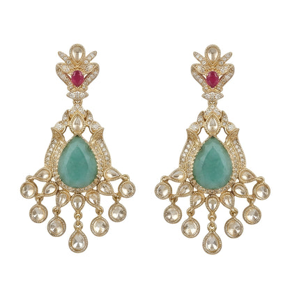 Royal Pink Kundan Choker Necklace Set with Green Stone & Pearl Drop Earrings for Women