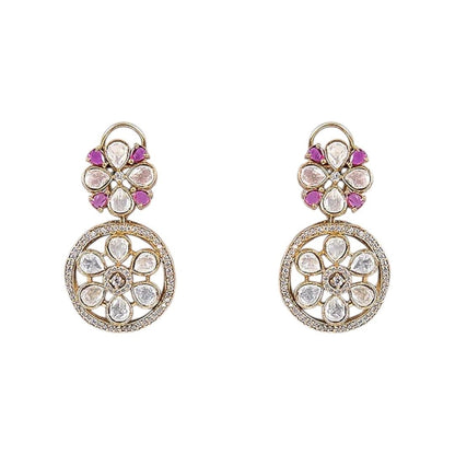 Floral Kundan & Magenta Stone Choker Necklace Set with Circular Drop Earrings for Women - Auraa Trends - Necklace Set -  - Auraa Trends - "Gold - plated magenta choker necklace set with floral kundan motif and round drop earrings – ethnic jewelry for women"
