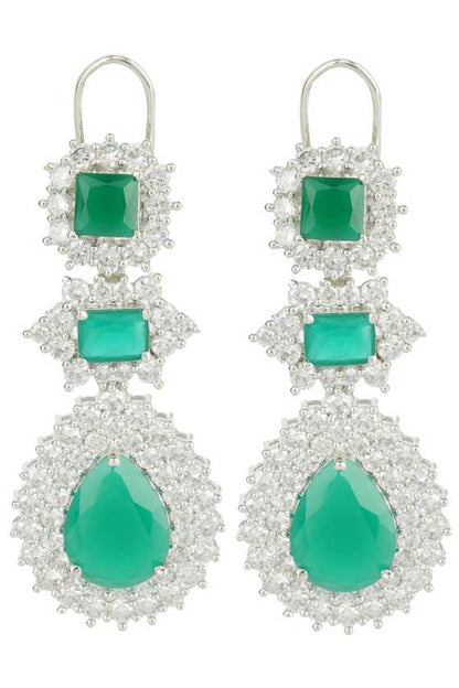 Glittering Rhodium Finish Diamante Necklace Set - Auraa Trends - Necklaces - Glittering Rhodium Finish Diamante Necklace Set