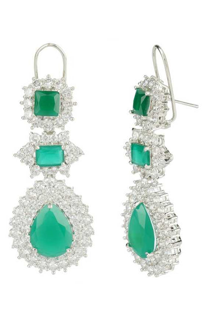 Glittering Rhodium Finish Diamante Necklace Set - Auraa Trends - Necklaces - Glittering Rhodium Finish Diamante Necklace Set