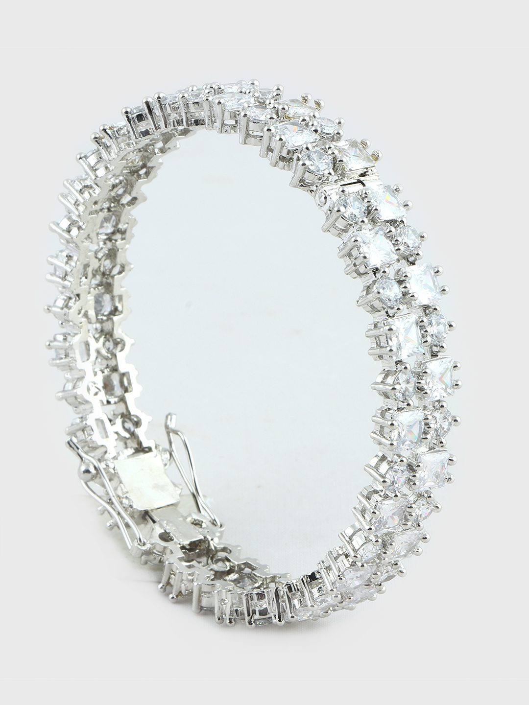 Glittering Rhodium Plated American Diamond Bangle Set - Auraa Trends - Bracelet - Buy Rhodium Plated American Diamond Bangle