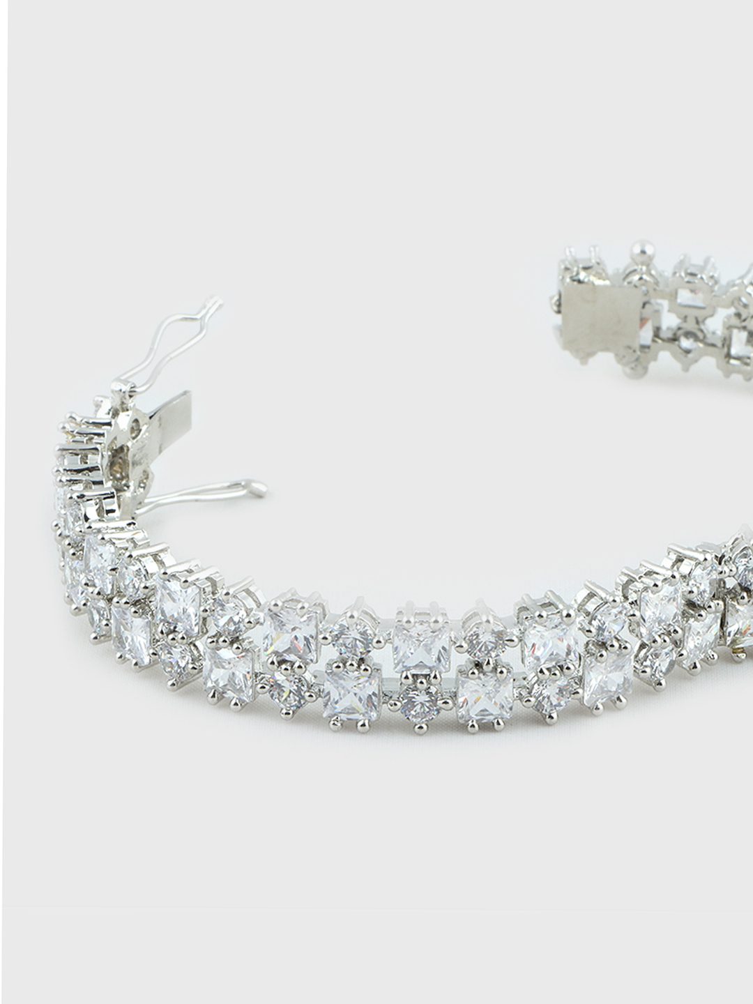 Glittering Rhodium Plated American Diamond Bangle Set - Auraa Trends - Bracelet - Buy Rhodium Plated American Diamond Bangle