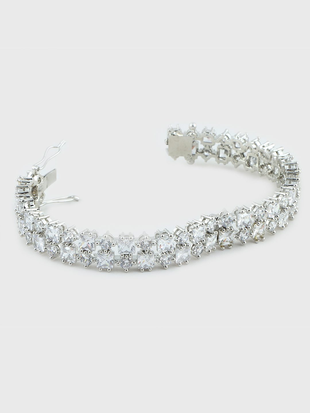Glittering Rhodium Plated American Diamond Bangle Set - Auraa Trends - Bracelet - Buy Rhodium Plated American Diamond Bangle