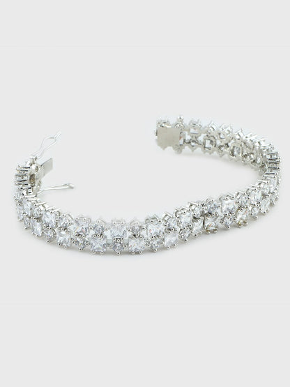Glittering Rhodium Plated American Diamond Bangle Set - Auraa Trends - Bracelet - Buy Rhodium Plated American Diamond Bangle