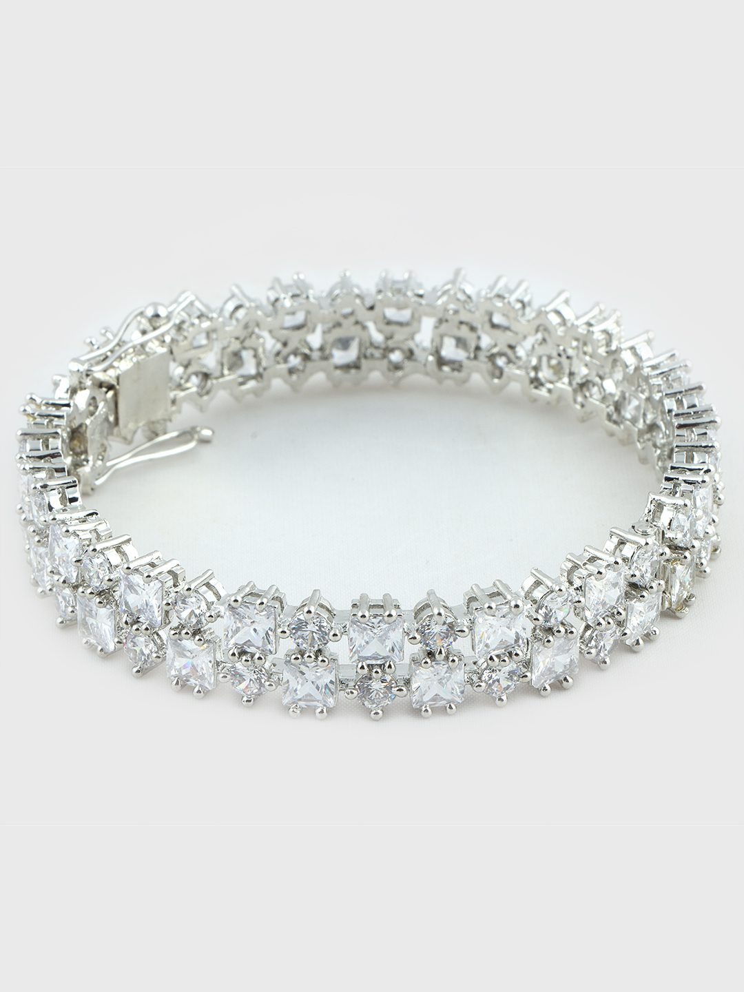 Glittering Rhodium Plated American Diamond Bangle Set - Auraa Trends - Bracelet - Buy Rhodium Plated American Diamond Bangle