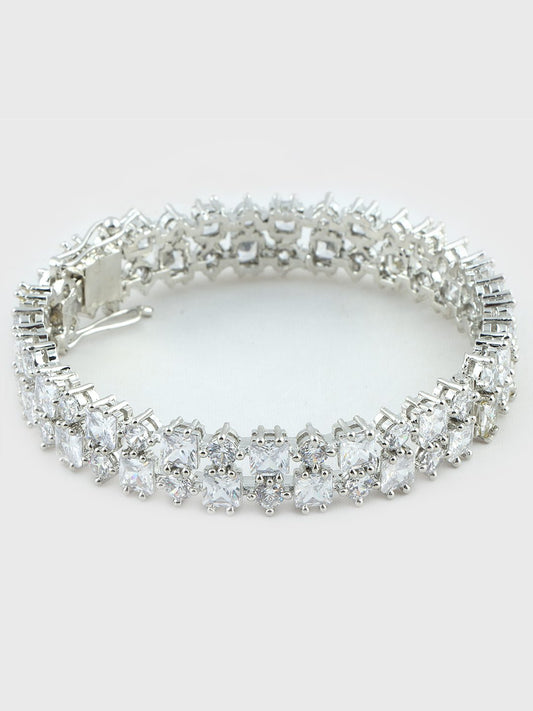 Glittering Rhodium Plated American Diamond Bangle Set - Auraa Trends - Bracelet - Buy Rhodium Plated American Diamond Bangle