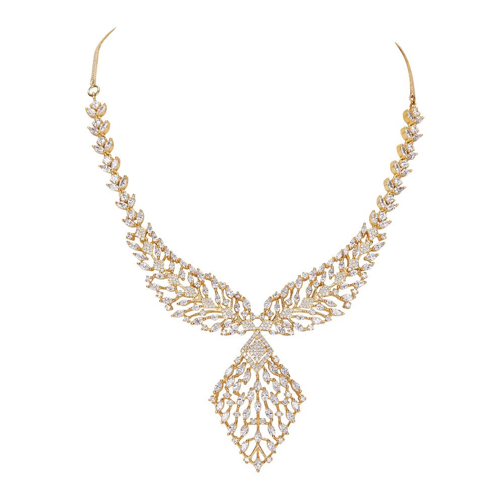 Gold and diamond statement necklace set - Auraa Trends - Necklaces set - # - Auraa Trends - statement necklace set