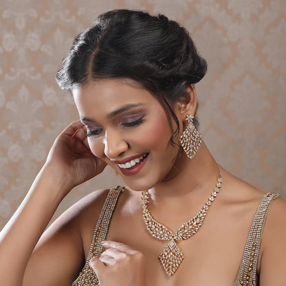 Gold and diamond statement necklace set - Auraa Trends - Necklaces set - # - Auraa Trends - Buy statement necklace set Online