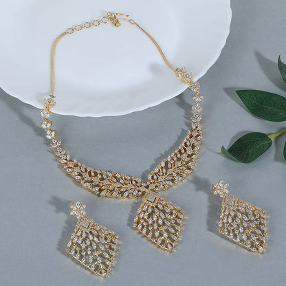 Gold and diamond statement necklace set - Auraa Trends - Necklaces set - # - Auraa Trends - statement necklace set