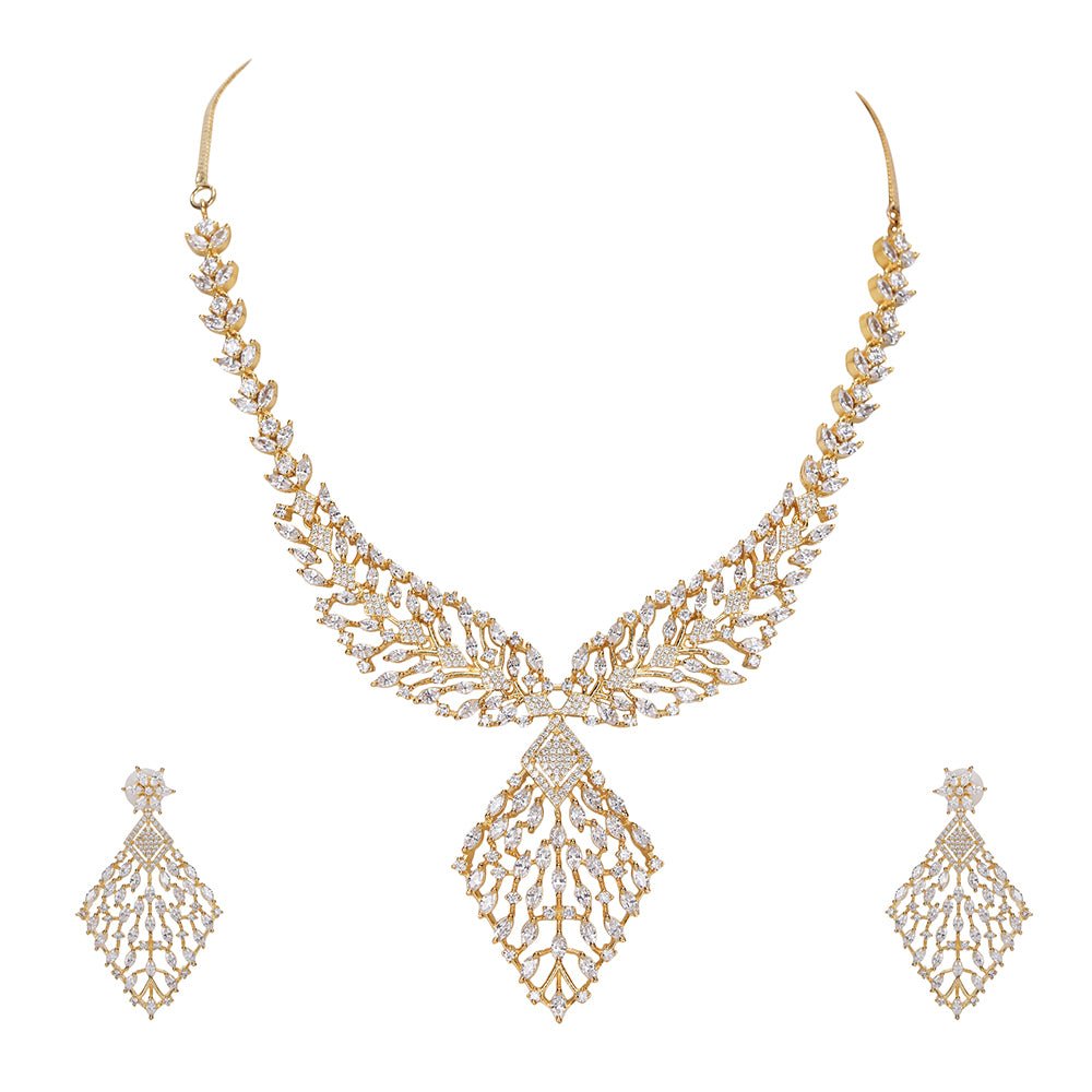 Gold and diamond statement necklace set - Auraa Trends - Necklaces set - # - Auraa Trends - statement necklace set