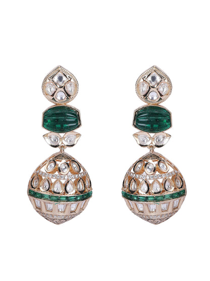 Gold Finish Green Kundan Polki Choker Necklace Set - Auraa Trends - Necklace Set - Alloy Bridal Collection Exclusive Sale
