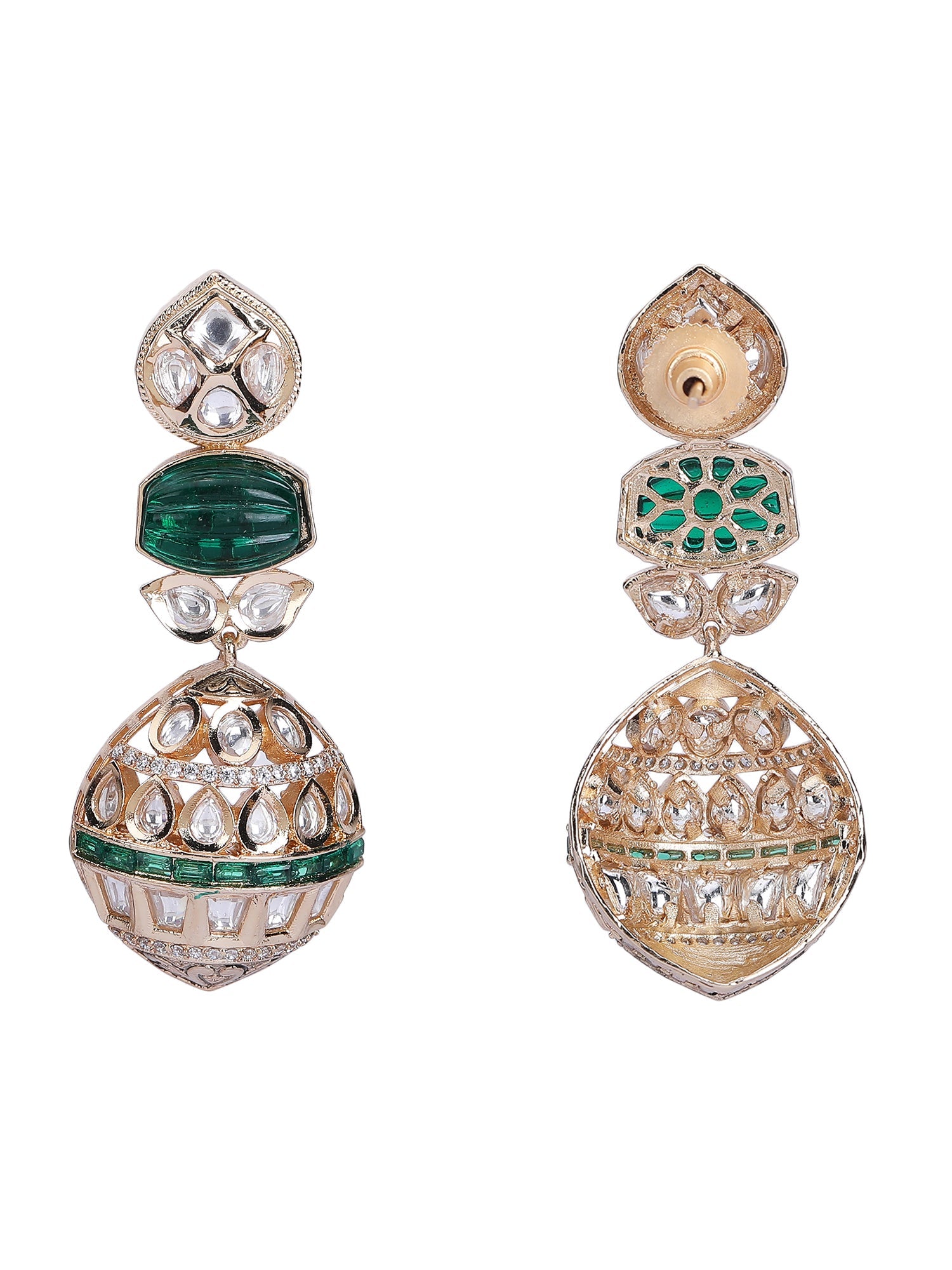 Gold Finish Green Kundan Polki Choker Necklace Set - Auraa Trends - Necklace Set - Alloy Bridal Collection Exclusive Sale
