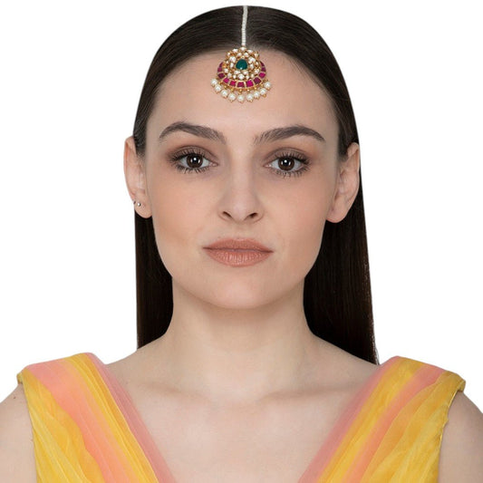 Gold Finish Kundan Maangtikka - Auraa Trends - Maangtika - # - Auraa Trends - Gold Finish Kundan Maangtikka