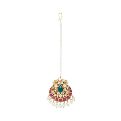 Gold Finish Kundan Maangtikka - Auraa Trends - Maangtika - # - Auraa Trends - Gold Finish Kundan Maangtikka