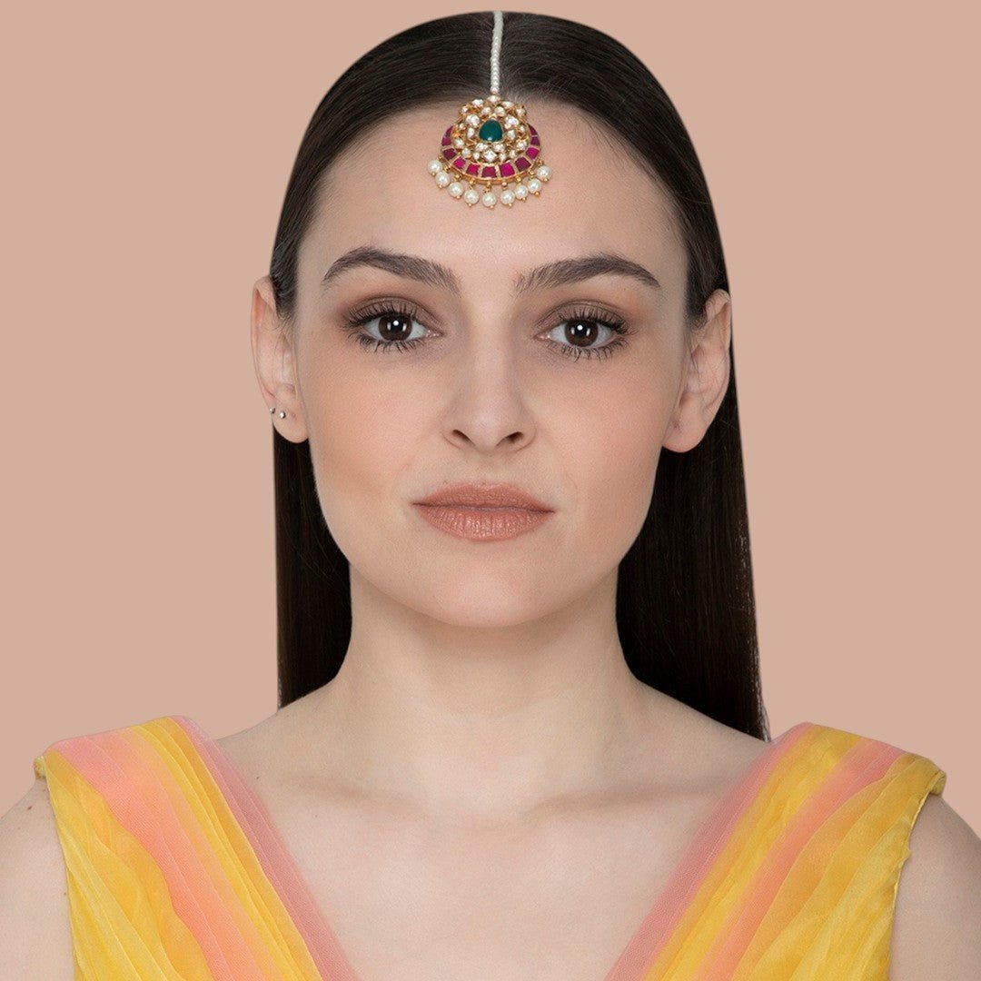 Gold Finish Kundan Maangtikka - Auraa Trends - Maangtika - # - Auraa Trends - Gold Finish Kundan Maangtikka