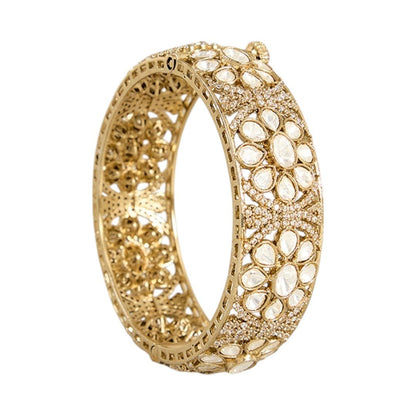 Gold Finish Kundan Polki Bangles (Set Of 2) - Auraa Trends - Bangles - # - Auraa Trends - Gold Finish Kundan Polki Bangles (Set Of 2)