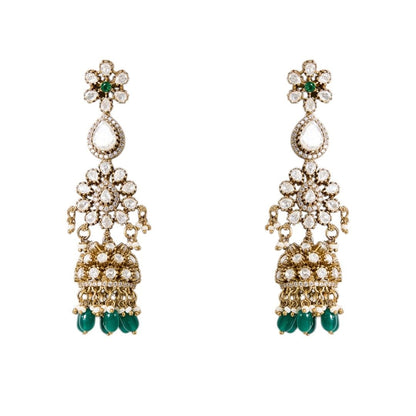 Gold Finish Kundan Polki & Deep Green Beaded Choker Necklace Set - Auraa Trends - Necklace -  - Auraa Trends - Gold finish choker necklace with kundan polki and deep green beads Indian bridal choker set with kundan stones and dangler earrings Traditional green beaded kundan choker necklace set Gold plated kundan polki choker with matching dangler earrings