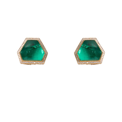 Gold Finish Kundan Polki & Emerald Stone Choker Necklace Set - Auraa Trends - Necklace -  - Auraa Trends - Gold Finish Choker Necklace with Uncut Kundan Polki and Emerald Stones Traditional Kundan Polki Choker Set with Matching Earrings Bridal Emerald and Kundan Polki Choker Necklace for Women Festive Wear Gold Choker Necklace with Polki Stones