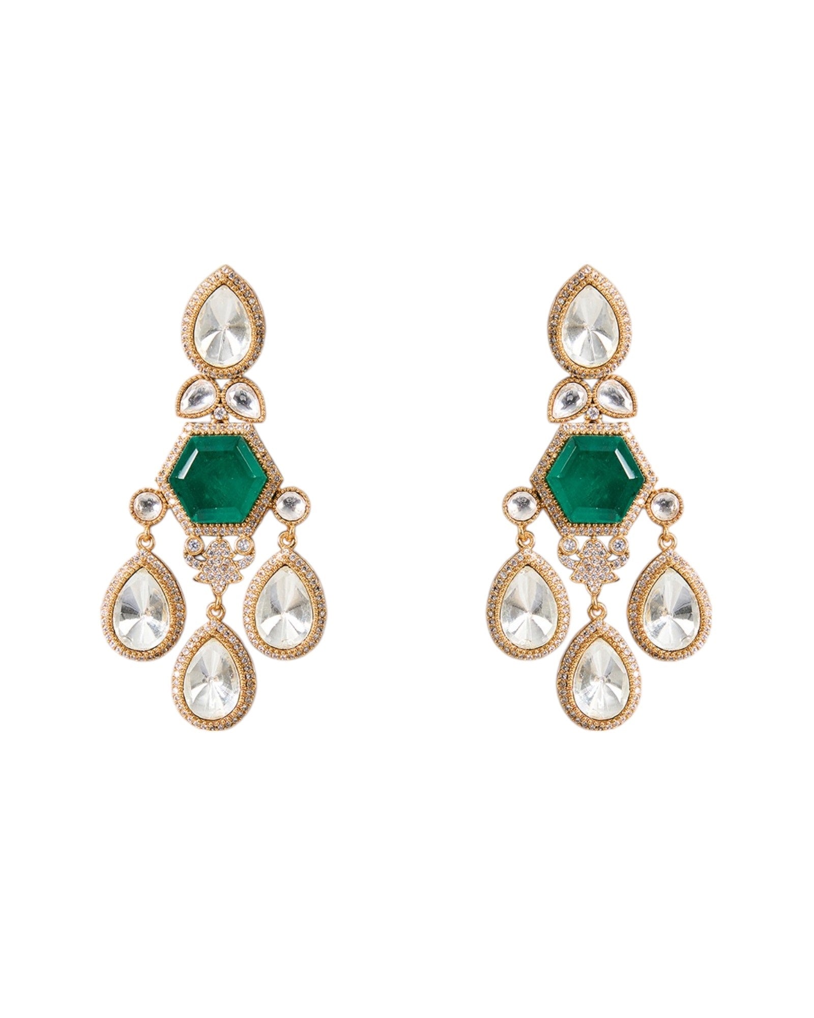 Gold Finish Kundan Polki & Emerald Stone Choker Necklace Set - Auraa Trends - necklace -  - Auraa Trends - Purpose: Describes the image content for screen readers and helps SEO. Best Practices: Be descriptive but concise. Include relevant keywords naturally. Avoid keyword stuffing. Describe what the image shows or represents.
