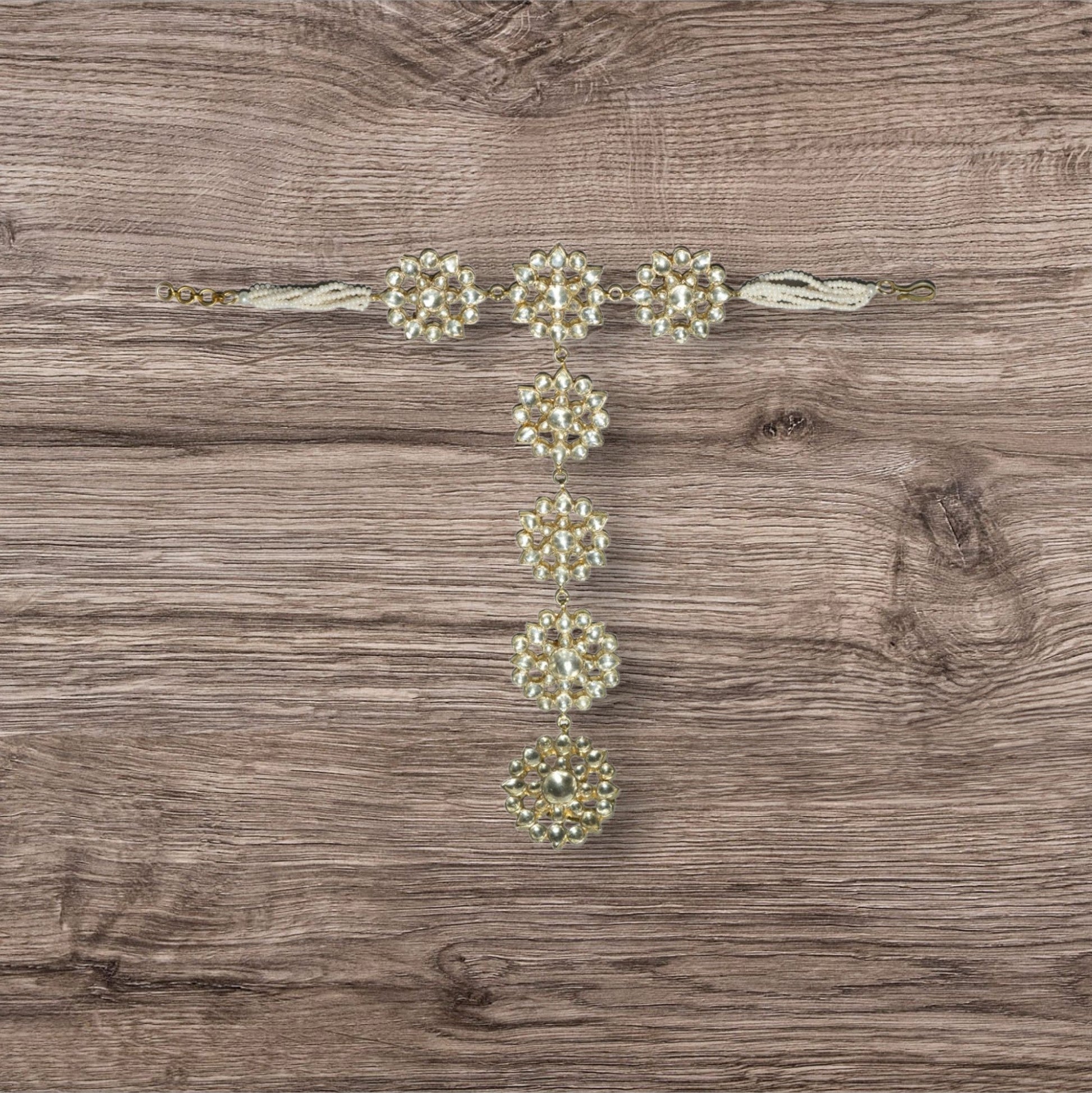 Gold Finish Kundan Polki Haathphool (Set of 2) - Auraa Trends - Hathphool - Gold Finish Kundan Polki Haathphool (Set of 2)