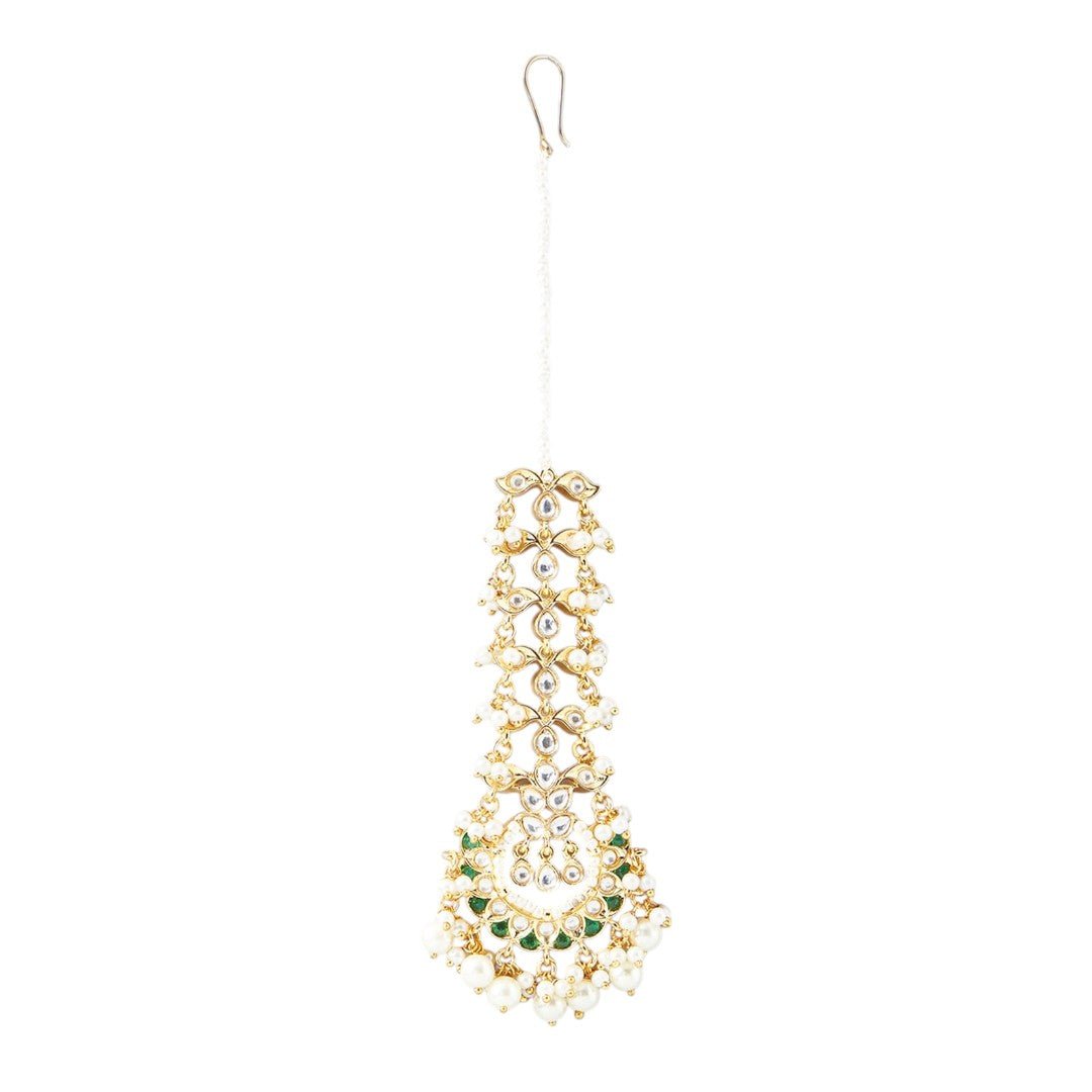 Gold Finish Kundan Polki Maangtikka - Auraa Trends - Maangtika - # - Auraa Trends - Gold Finish Kundan Polki Maangtikka